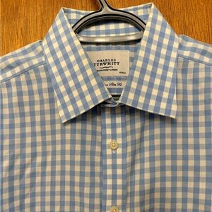 Charles Tyrwhitt Sky Blue Gingham Check Dress Shirt Size 16.5”- 42